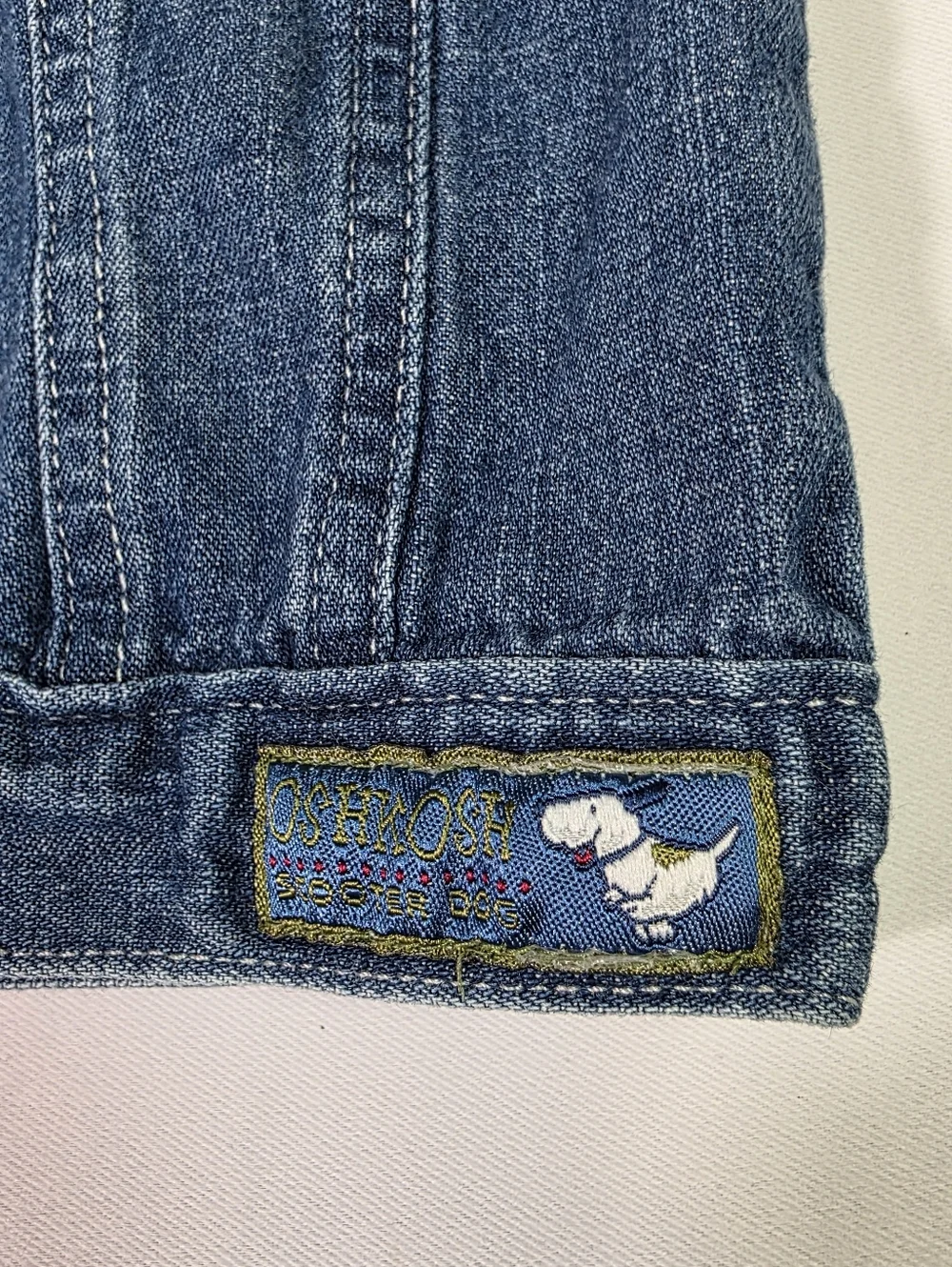 Vintage OshKosh B’gosh Baby Denim Jacket Scooter Dog 6-9M Blue USA